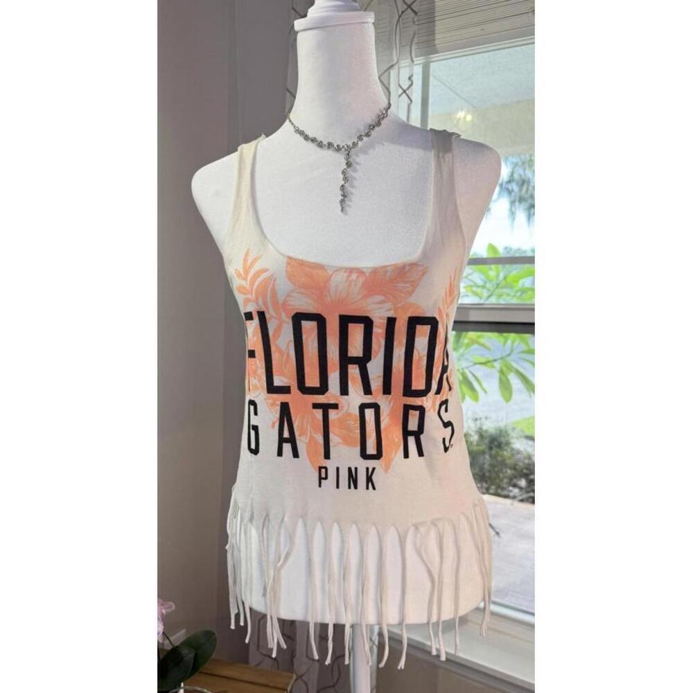 Victoria Secret Florida Gators Shirt White Orange NCAA Football Tank Top Fringe
